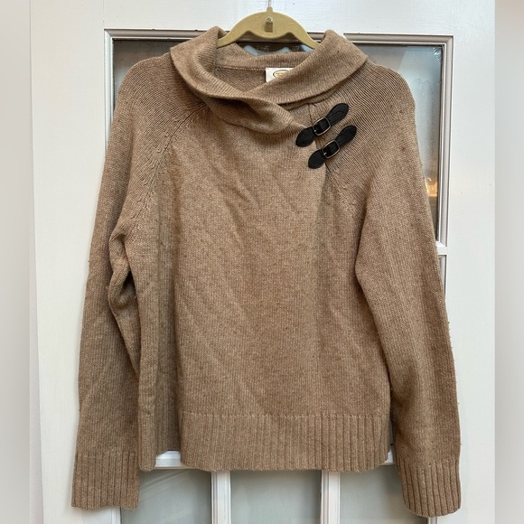 Vintage Y2K Talbots Wool Angora Cashmere Buckle Collar Tan Sweater Size Large L - Picture 1 of 10